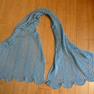 DELICATE TEAL BLUE SHAWL LACY DESIGN 72''X 30''